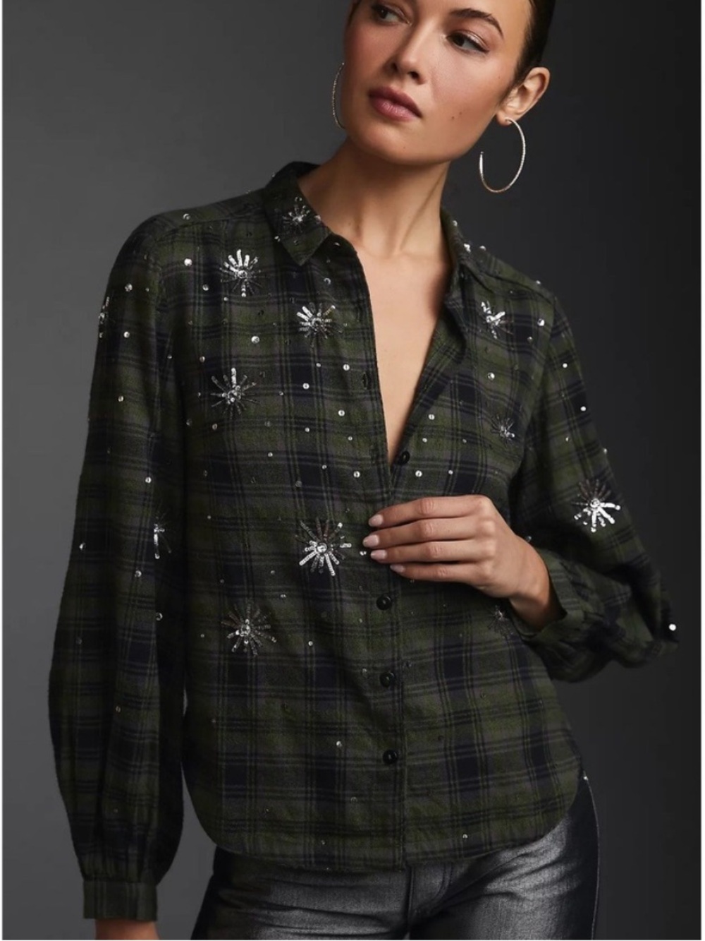 Anthropologie pilcro flannel blouse sparkly stars!